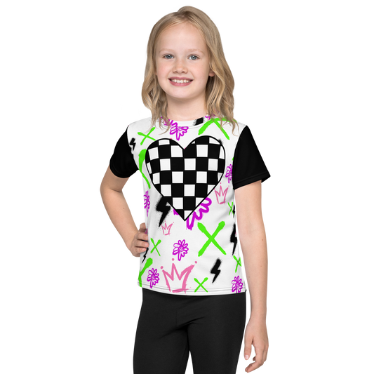 Checkered Heart Neon Spray Art- Kids Tee