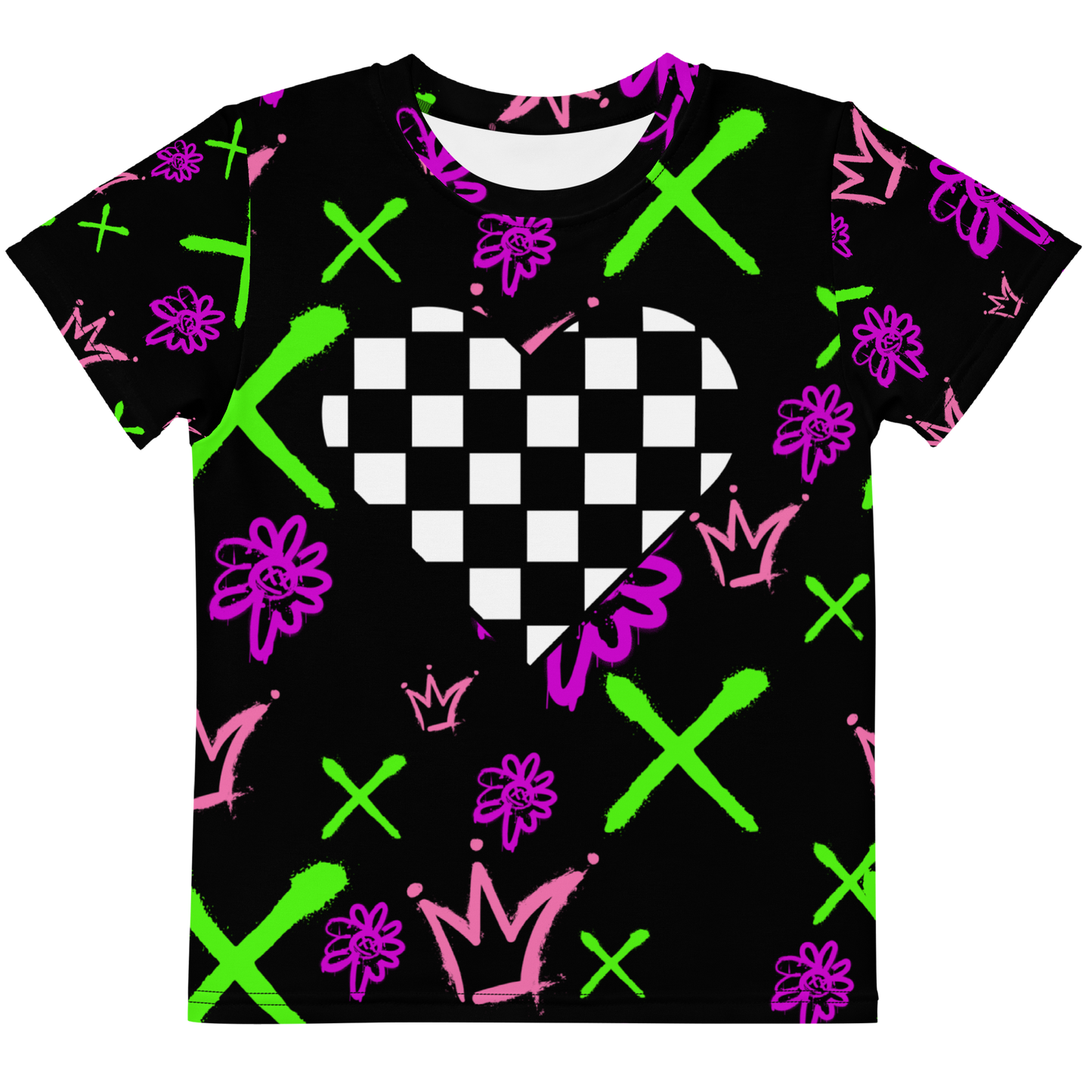 Checkered Heart Neon Spray Art- Kids