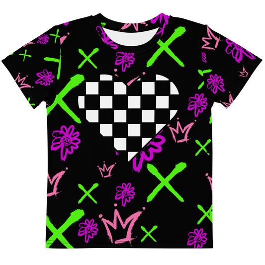 Checkered Heart Neon Spray Art- Kids