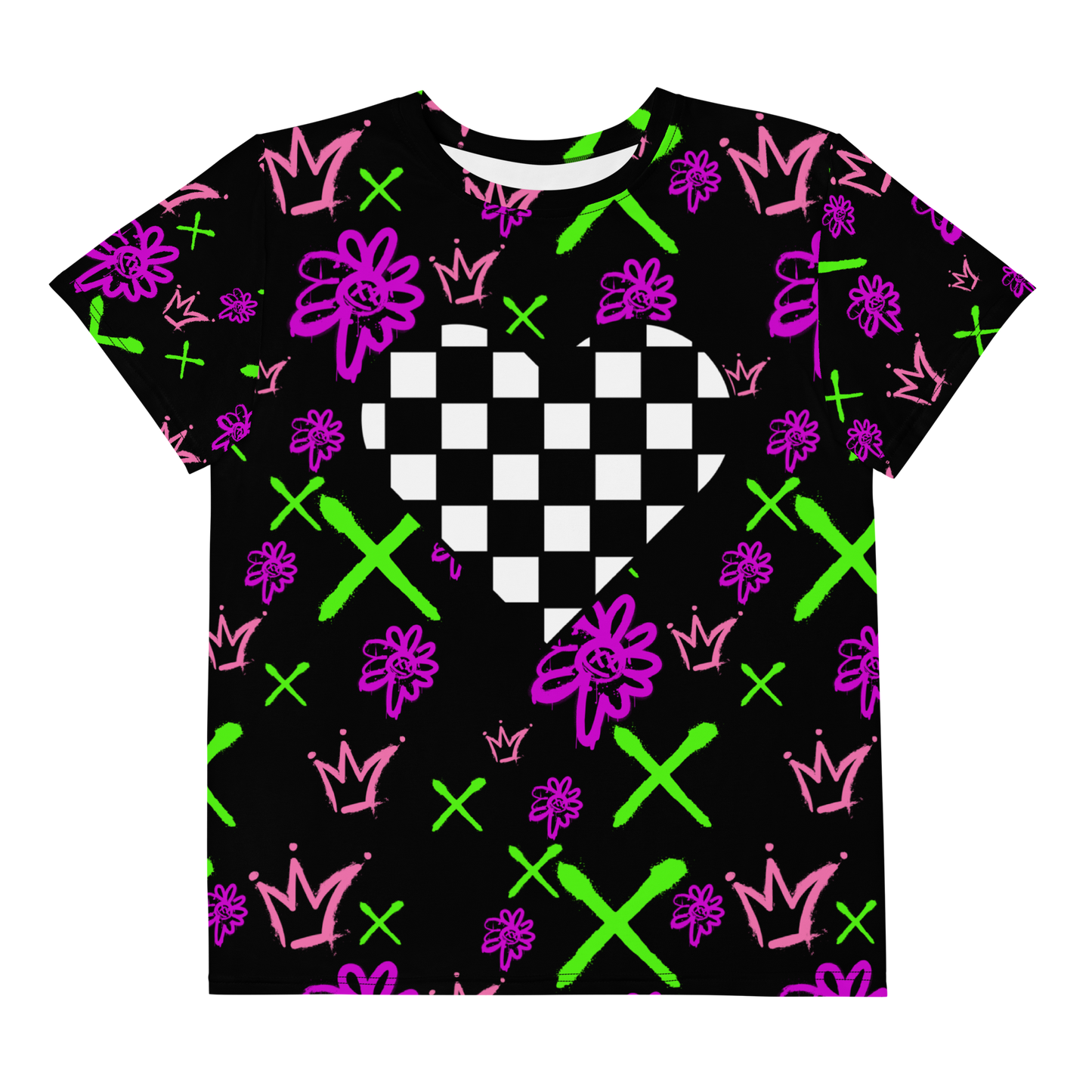 Checkered Heart Neon Spray Art- Youth